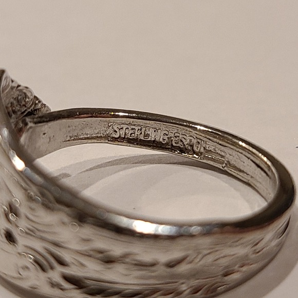 Vintage Sterling Silver 925 Spoon Ring Flower Floral Band Women Adjustable Size - Picture 5 of 6